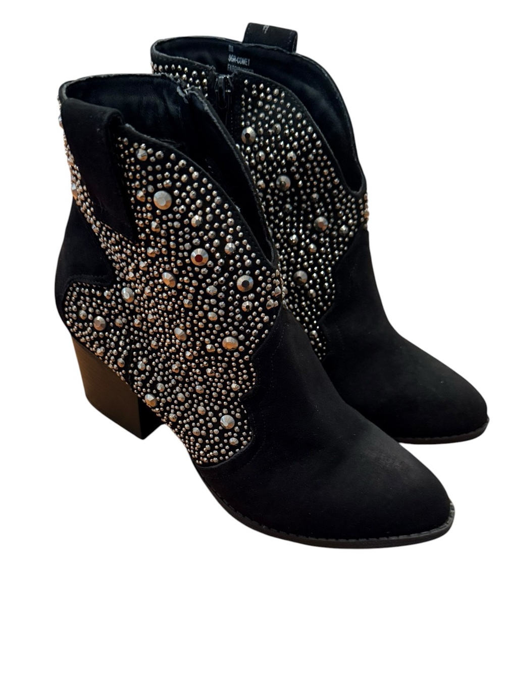 Sugar Comet Black Studded Cowgirl Ankle Booties with Silver Accents Boots Size 8